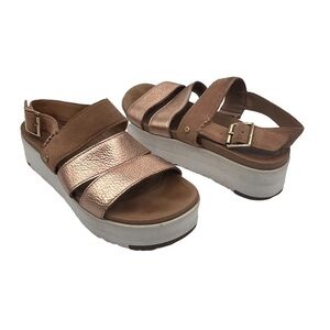 UGG Braelynn Metallic Gold Leather Platform Strappy Sandals Size 6 Women's